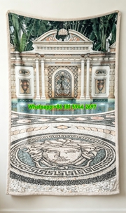 Light Beige Versace Medusa Mosaic Pool Printed Flannel Throw Blanket IMG_1395